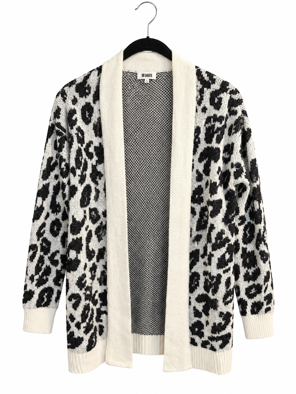 BB Dakota Black White Leopard Print Open Cardigan Sweater M